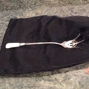 Antique sterling silver large serving fork MOP